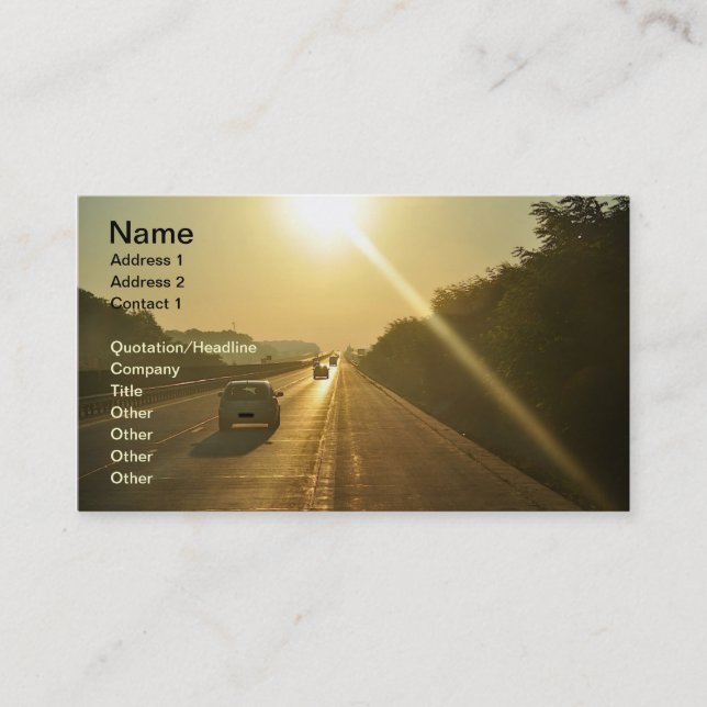 Tarjeta De Visita SUNRISE Carros de viaje de la autopista automotore (Anverso)