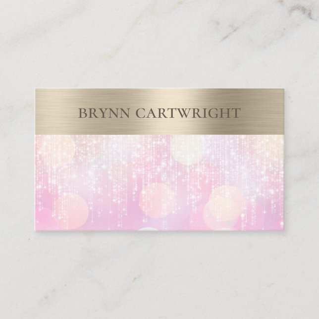Tarjeta De Visita Sunset Bokeh Twinkle se ilumina con rosado y oro (Anverso)