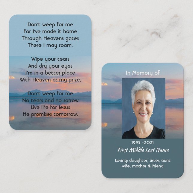 Tarjeta De Visita Sunset Evening Sky Dusk Memorial Pocket Keepsake (Anverso / Reverso)