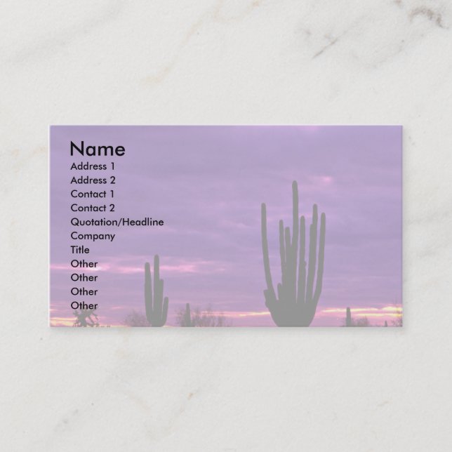 Tarjeta De Visita Sunset, Scottsdale, Arizona (Anverso)