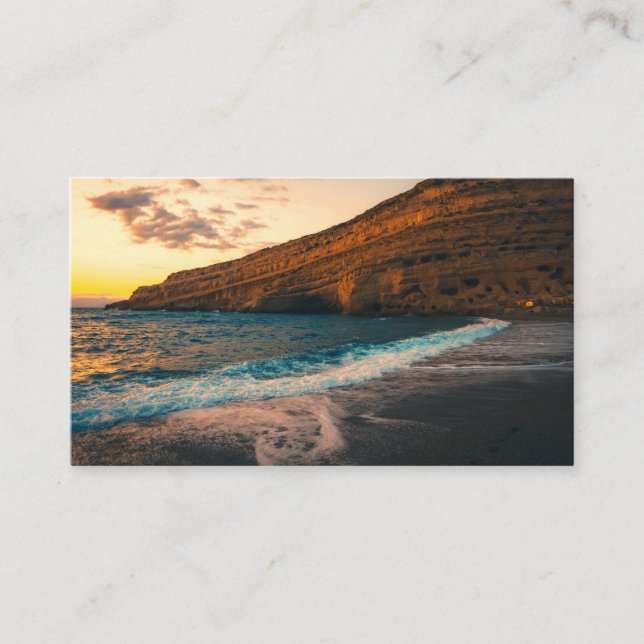Tarjeta De Visita Sunset Sea Wave Sandy Beach Rock (Anverso)