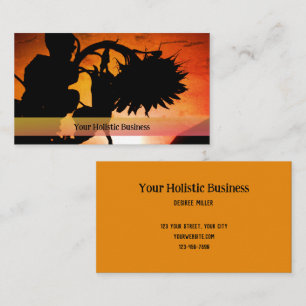 Tarjeta De Visita Sunset Sunflower Silhouette Naranja Black Holistic