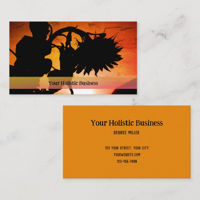 Tarjeta De Visita Sunset Sunflower Silhouette Naranja Black Holistic (Anverso / Reverso)