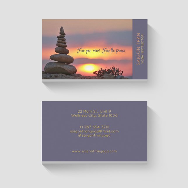 Tarjeta De Visita Sunset Zen Stones Yoga Instructor Dark Blue (Subido por el creador)
