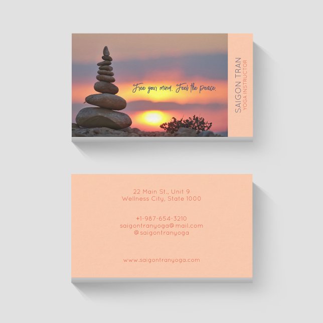 Tarjeta De Visita Sunset Zen Stones Yoga Instructor Peach (Subido por el creador)