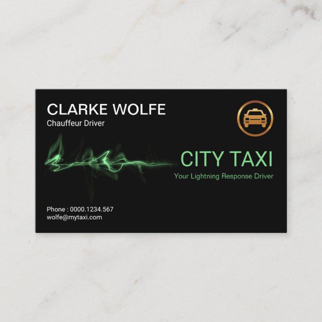 Tarjeta De Visita Super Green Lightning Strike Transporte Taxi (Anverso)