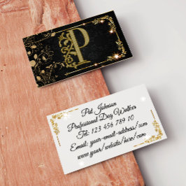 Tarjeta De Visita Super Luxe Negro + Monograma Dorado