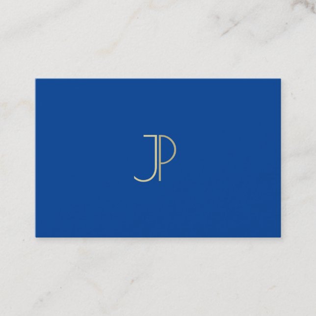 Tarjeta De Visita Superior elegante monograma moderno azul profundo  (Anverso)