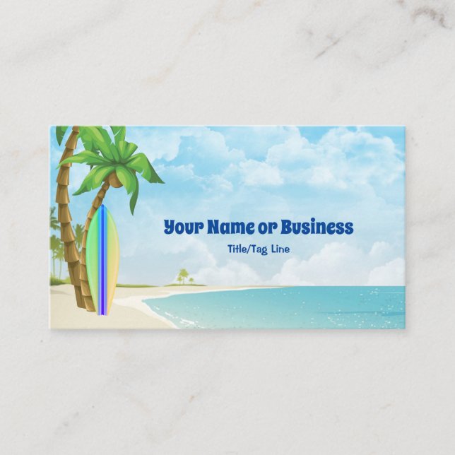 Tarjeta De Visita Surf y surf tropical en la playa (Anverso)