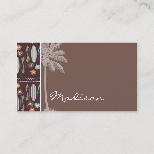 Tarjeta De Visita Surfboard tropical e Hibiscus (Anverso)