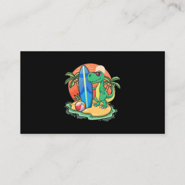 Tarjeta De Visita Surfing Dinosaur Funny Beach Vacation Animal Graph (Anverso)