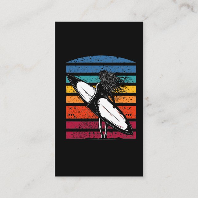 Tarjeta De Visita Surfista Chica Grapic Beach Surfboard (Anverso)
