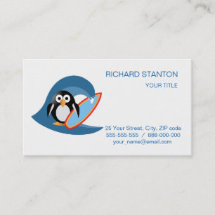 Tarjeta De Visita Surfista de pingüino