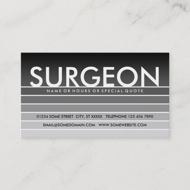 Tarjeta De Visita SURGEON de muestra gris (Anverso)