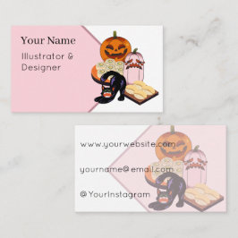 Tarjeta De Visita Sushi de Halloween de gato negro estirado y calaba