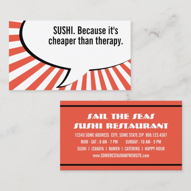 Tarjeta De Visita sushi más barato que la terapia (Anverso / Reverso)