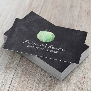 Tarjeta De Visita Sustitución del profesor Green Apple Chalkboard
