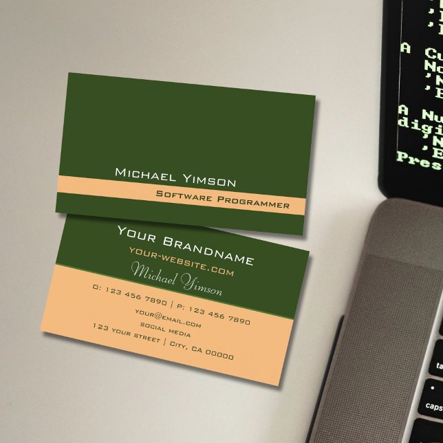 Tarjeta De Visita Sutil Forest Green y Peach Classic Professional (Subido por el creador)