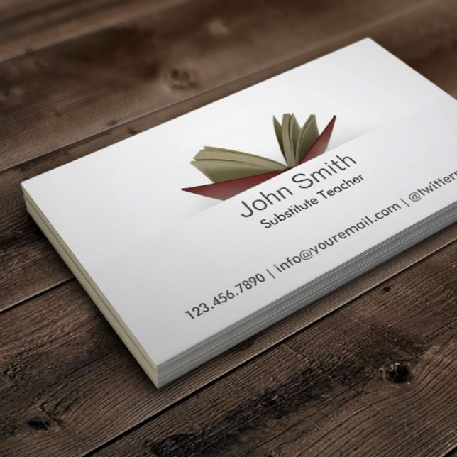 Tarjeta De Visita Sutil profesor sustituto de libro abierto (Subido por el creador)