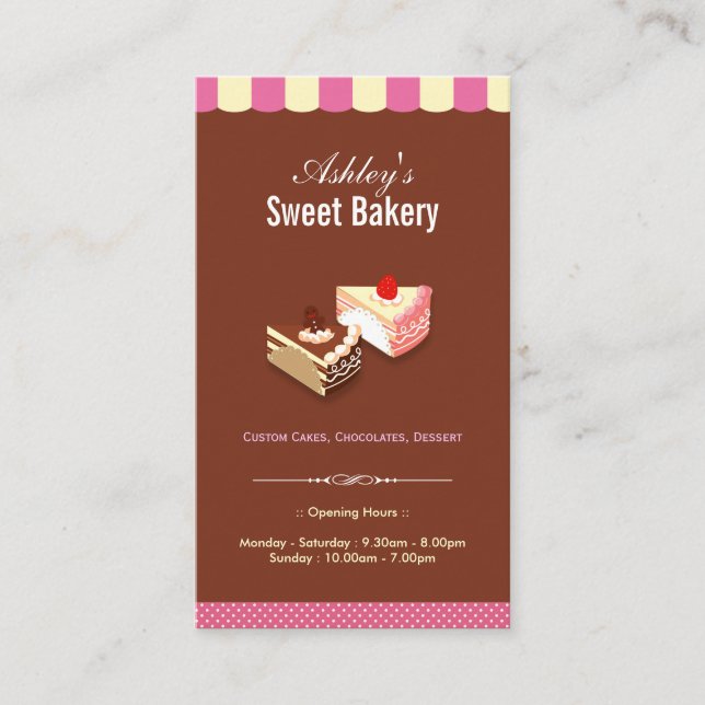 Tarjeta De Visita Sweet Bakery Shop - Pasteles de chocolate Personal (Anverso)