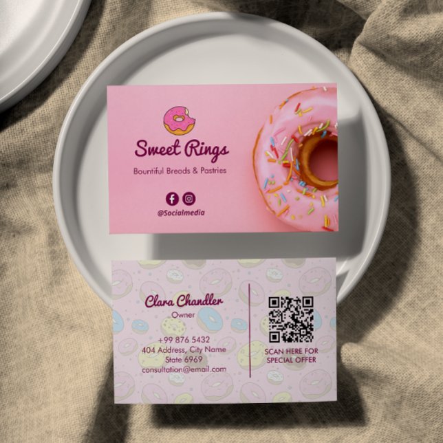 Tarjeta De Visita Sweet Donuts Business | Código de barras rosado (Subido por el creador)