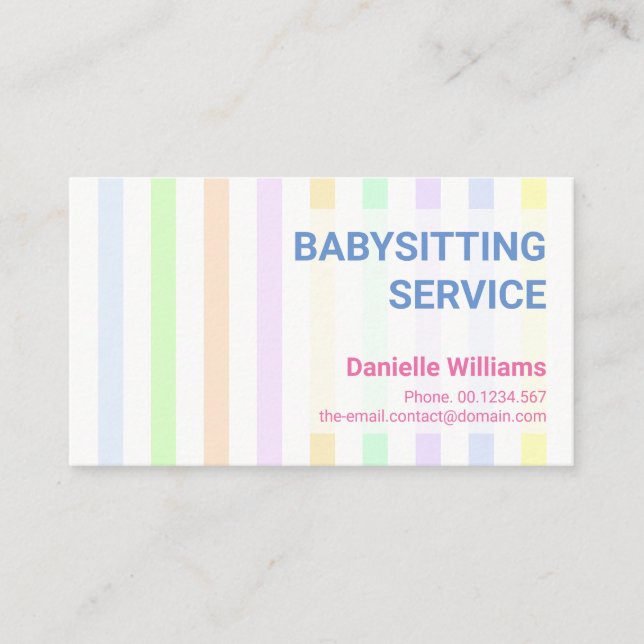 Tarjeta De Visita Sweet Profesional Pastel Stripes Babyseing (Anverso)