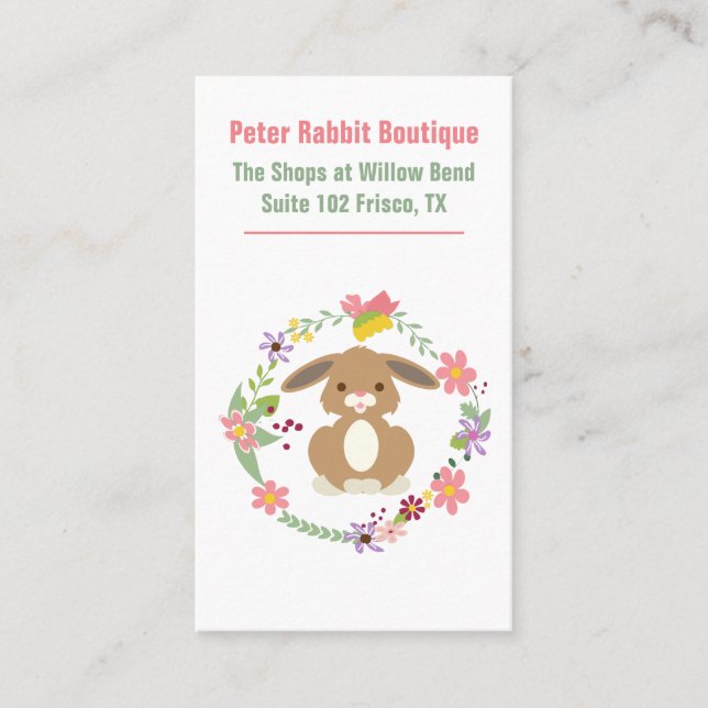Tarjeta de visita Sweet Rabbit and Floral Wreath (Anverso)