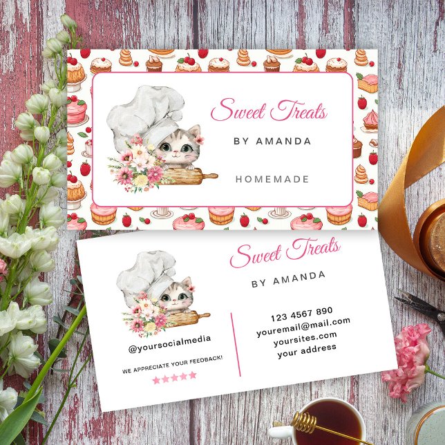 Tarjeta De Visita Sweet Treats Bakery Chef Kitten (Subido por el creador)