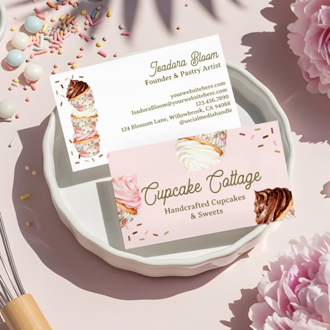 Tarjeta De Visita Sweet Treats Cupcakes & Cakes Elegant Floral  (Sweet Treats Cupcakes & Cakes Elegant Floral Business Card)