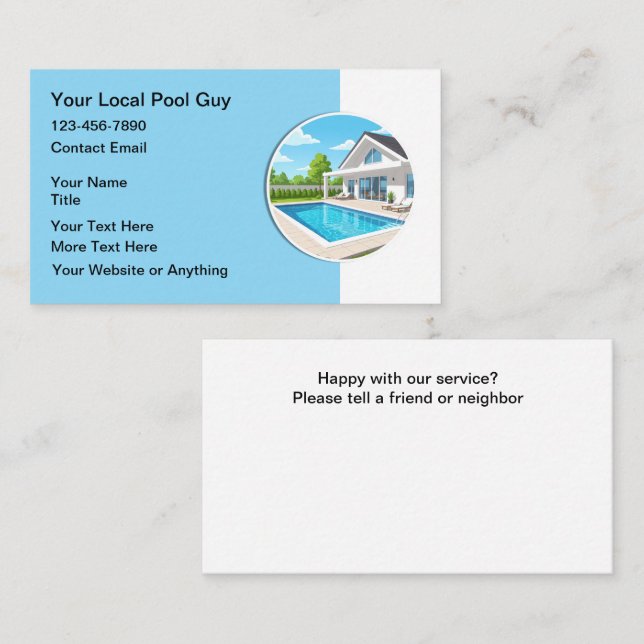 Tarjeta De Visita Swimming Pool Modern Service Professional (Anverso / Reverso)