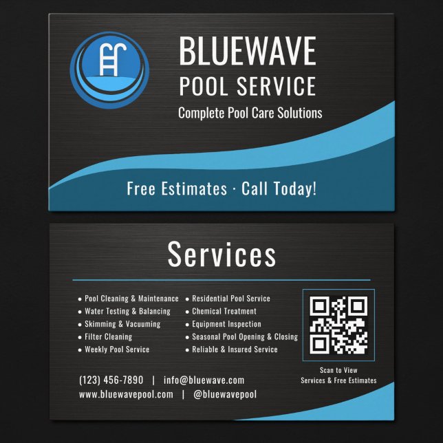 Tarjeta De Visita  Swimming Pool Service QR Code Metallic (Subido por el creador)