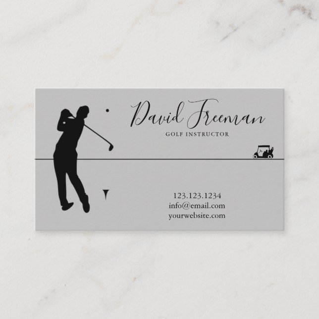 Tarjeta De Visita Swing Silhouette Gray Golf Instructor  (Anverso)