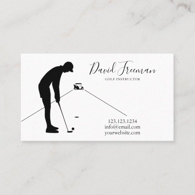 Tarjeta De Visita Swing Silhouette White Golf Instructor (Anverso)