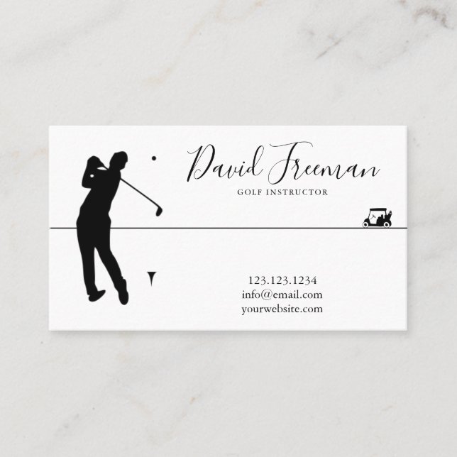 Tarjeta De Visita Swing Silhouette White Golf Instructor (Anverso)