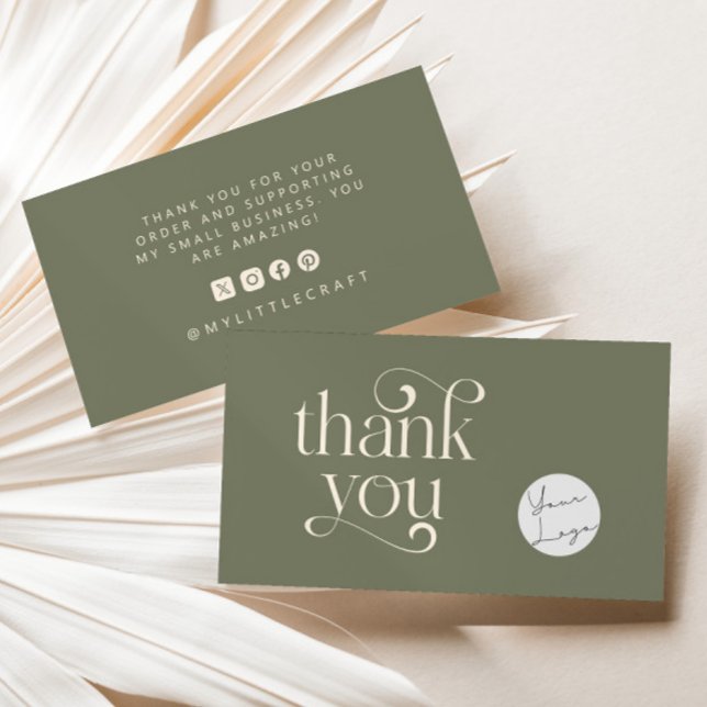 Tarjeta De Visita Swirl Retro Gracias Por Comprar Pequeña Sage Green (Subido por el creador)