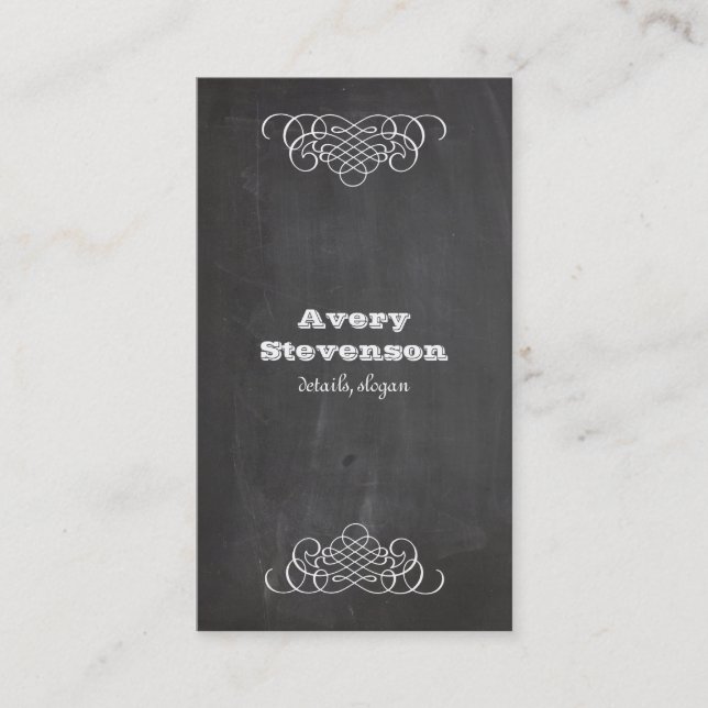 Tarjeta De Visita Swirls y Chalkboard Estilo de cosecha Guay Negro (Anverso)