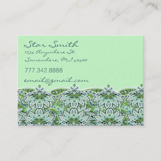 Tarjeta De Visita Swirly Floral Paisly Sage Green (Anverso)