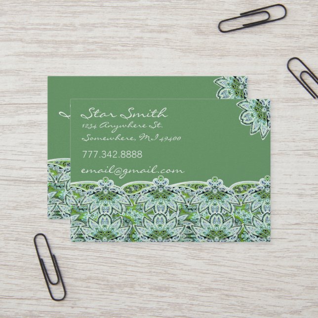 Tarjeta De Visita Swirly Floral Paisly Sage Green (Anverso/Reverso In Situ)