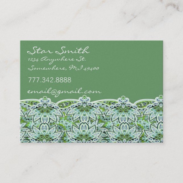 Tarjeta De Visita Swirly Floral Paisly Sage Green (Anverso)