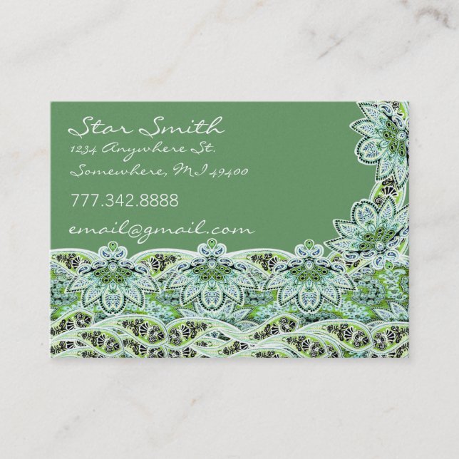 Tarjeta De Visita Swirly Floral Paisly SeaBlue and Lime (Anverso)