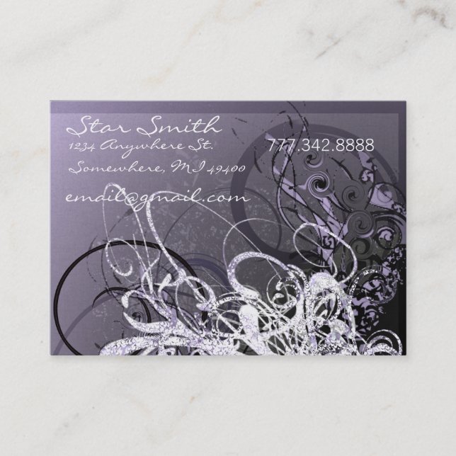 Tarjeta De Visita Swirly Florals Purple (Anverso)