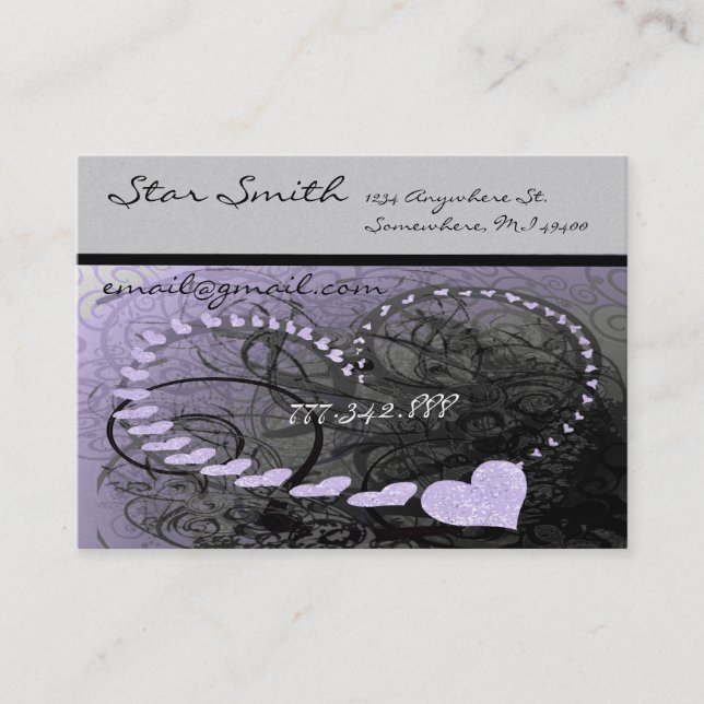 Tarjeta de visita Swirly Heart Business Lavender (Anverso)