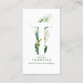 Tarjeta De Visita T Letra Monograma Verdor de oro deja elegante