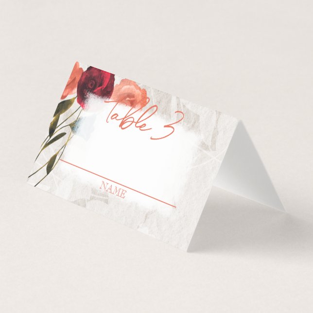 Tarjeta De Visita Tabla Boda plegada de rosas rojas pequeñas y dobla (Anverso)