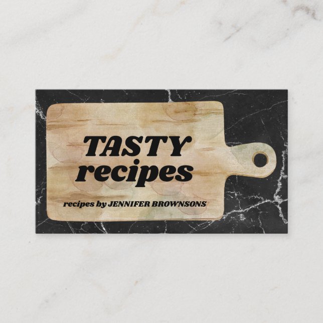 Tarjeta De Visita Tabla de cortar cocina rústica mármol (Anverso)