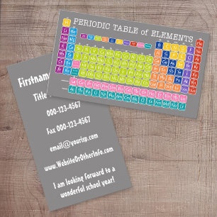Tarjeta De Visita Tabla periódica de elementos: De vuelta al contact