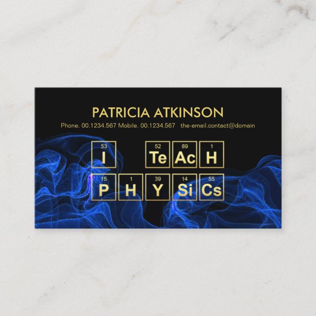 Tarjeta De Visita Tabla periódica "I Teach Physics" de Ola Azul (Anverso)