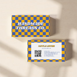 Tarjeta De Visita Tablero de ajedrez azul amarillo retro moderno