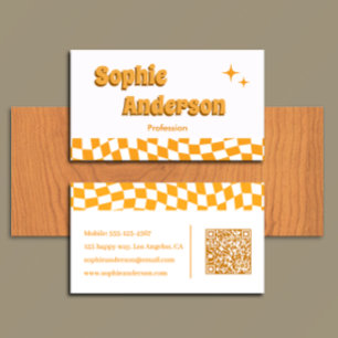 Tarjeta De Visita Tablero de ajedrez naranja retro con código QR