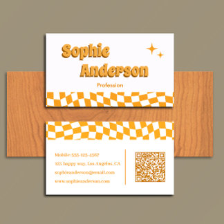Tarjeta De Visita Tablero de ajedrez naranja retro con código QR